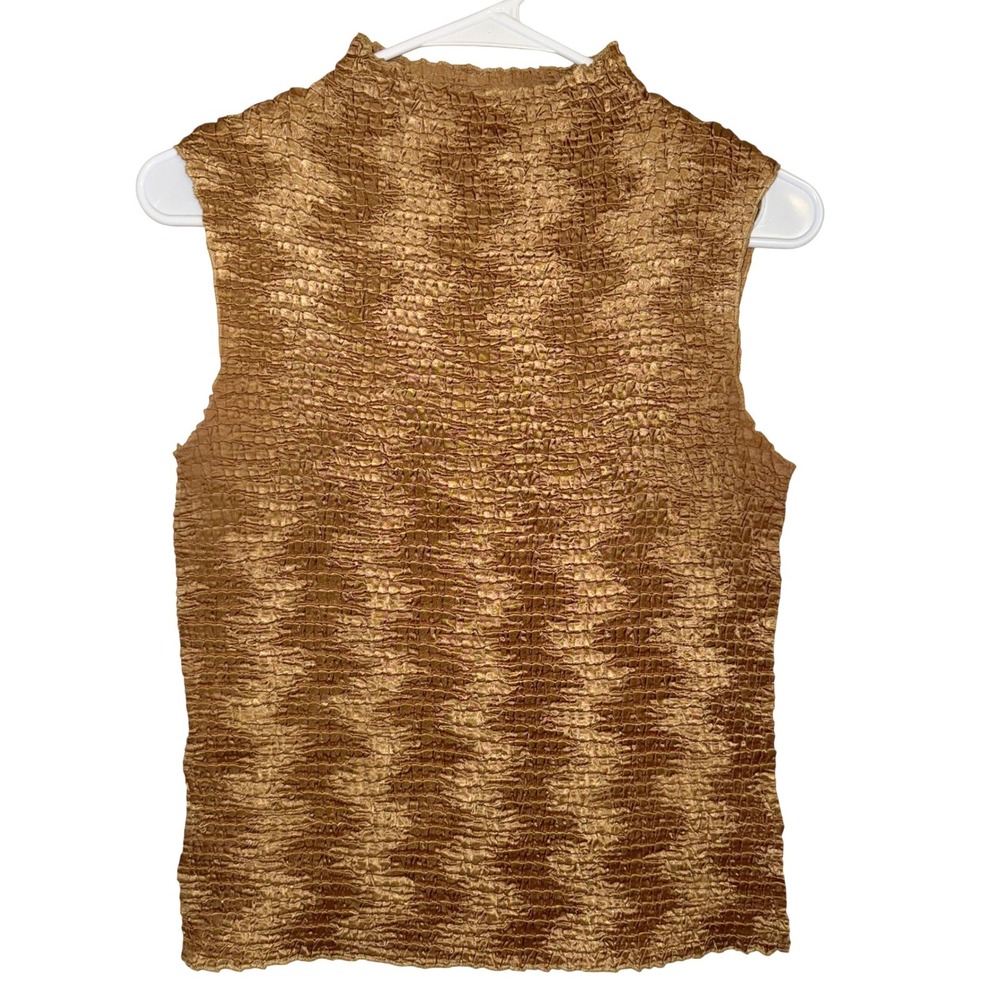Vintage Y2K Donna Toran Textured Crinkle Mock Neck Top Gold Size Medium